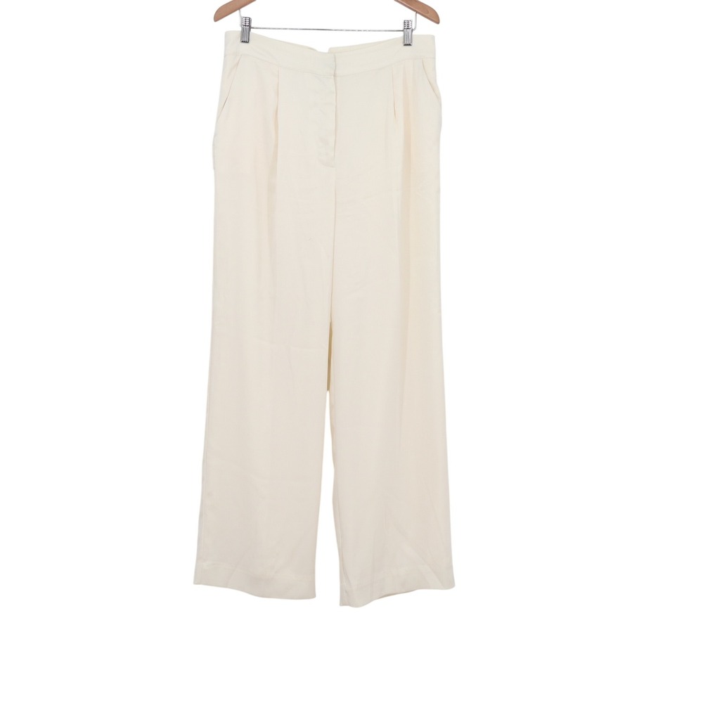 Express x Rachel Zoe Cream Wide Leg Pleated Trousers High Rise Pants Size 12